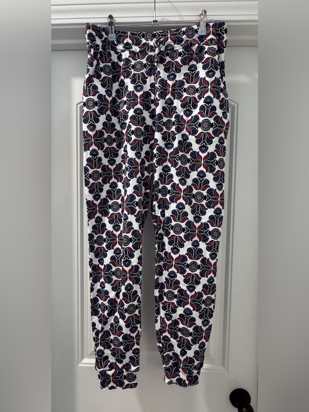 Vera Bradley White Lounging Pants with Navy and Burgundy Floral Geometric Print